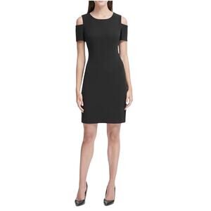 Tommy Hilfiger Cold Shoulder Black Sheath Shift 
Cocktail Dress Gold Zip Size 4